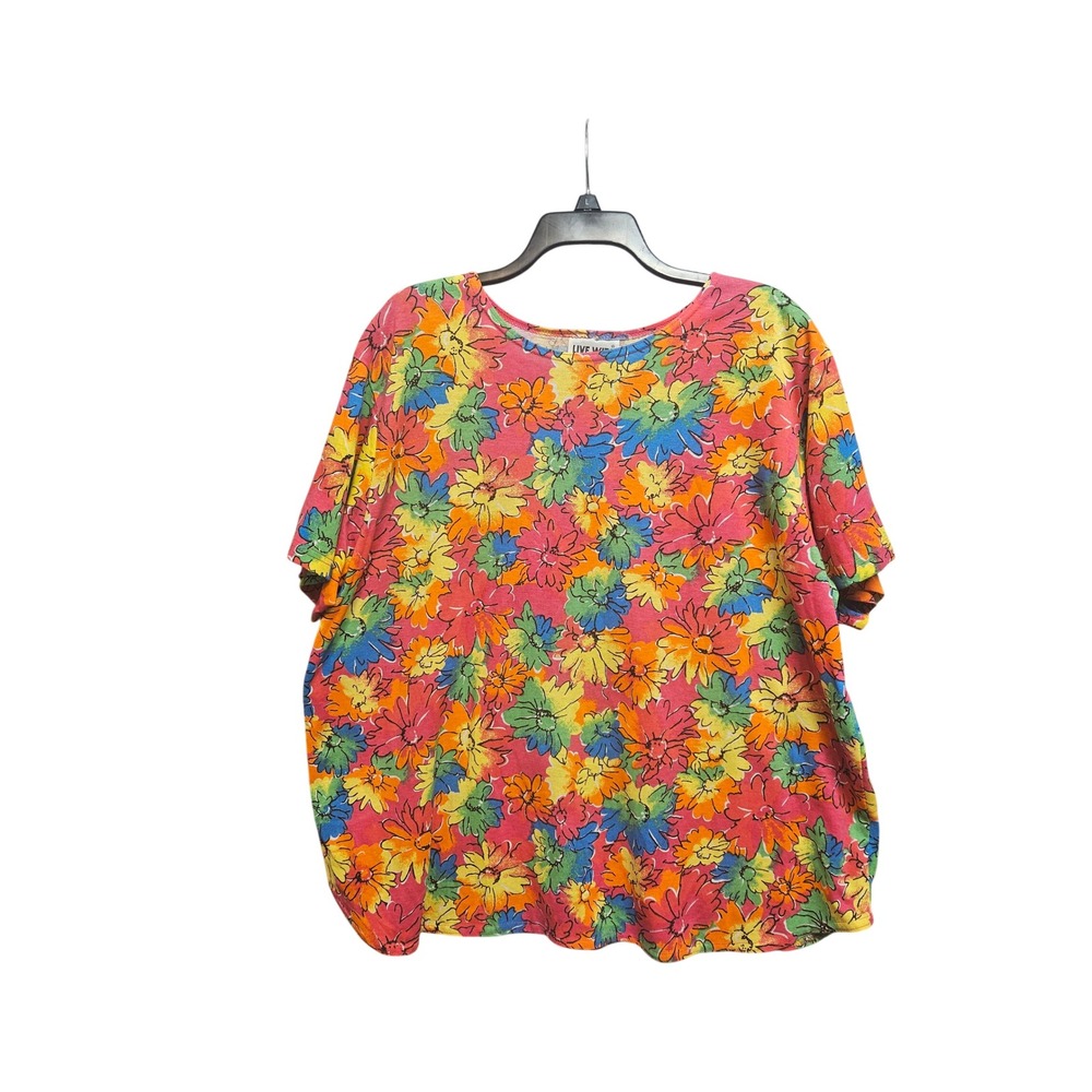 Live Wire Womens 3X Floral T-Shirt Multicolor Cotton Short Sleeve Crew Neck Top